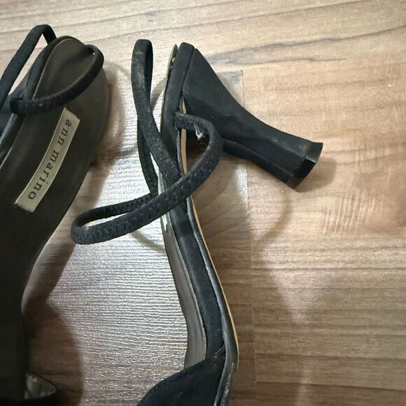Ann Marino Y2K Black Fabric Square Strappy Sandal Heels Open Toe Kitten Mule 7.5 - Picture 7 of 8